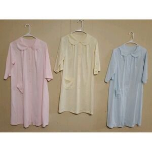 Lot Of 3 Vintage Shadowline Sleepwear Button Down Robes Medium Coquette Pastel